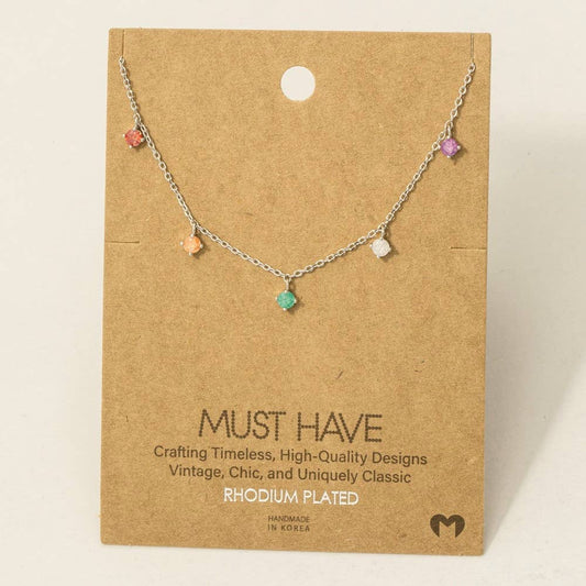 Crystal Stud Drop Necklace