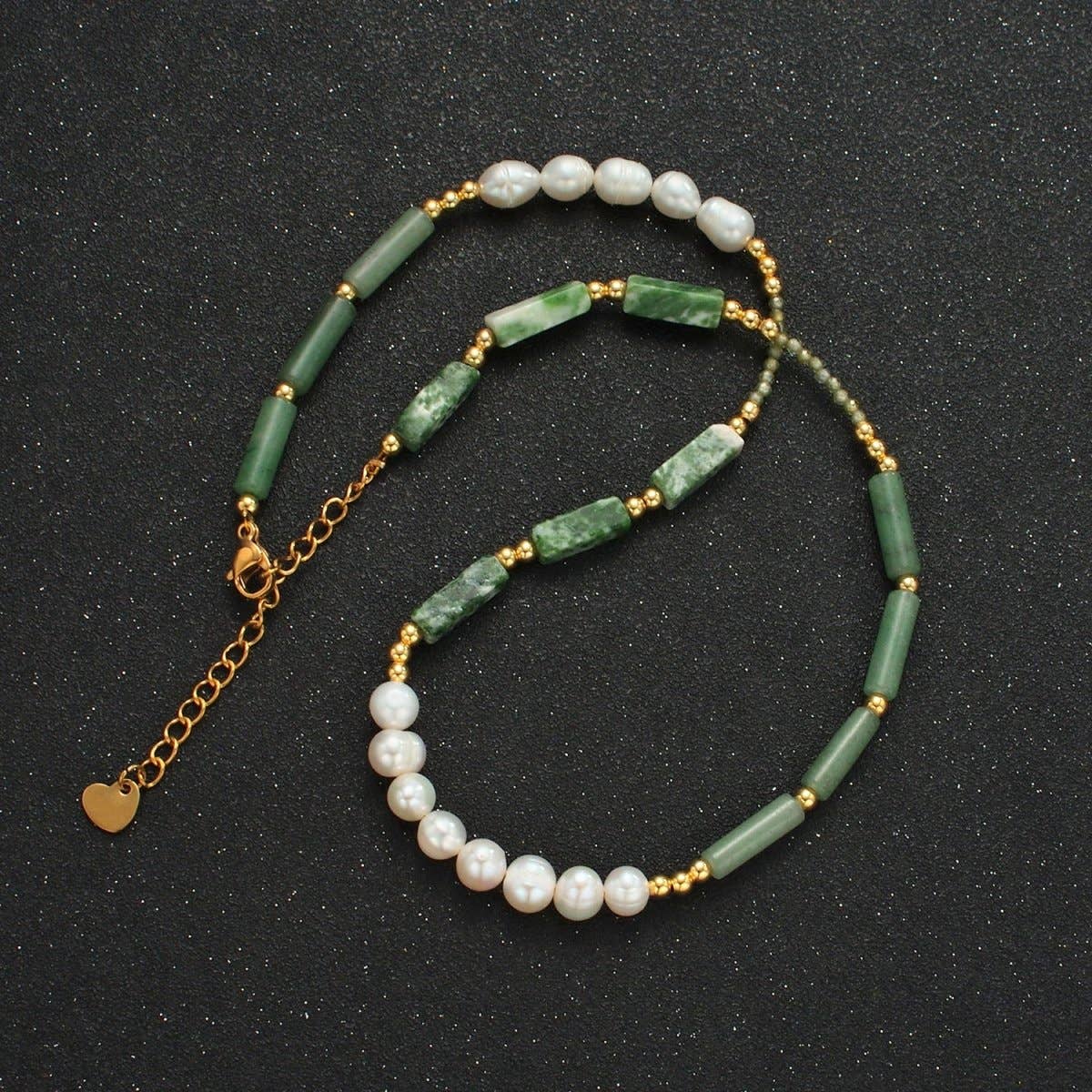 Jewelry | Necklace Handmade Green Jade Bead Chain with Freshwater Pearl 15.55 Inch