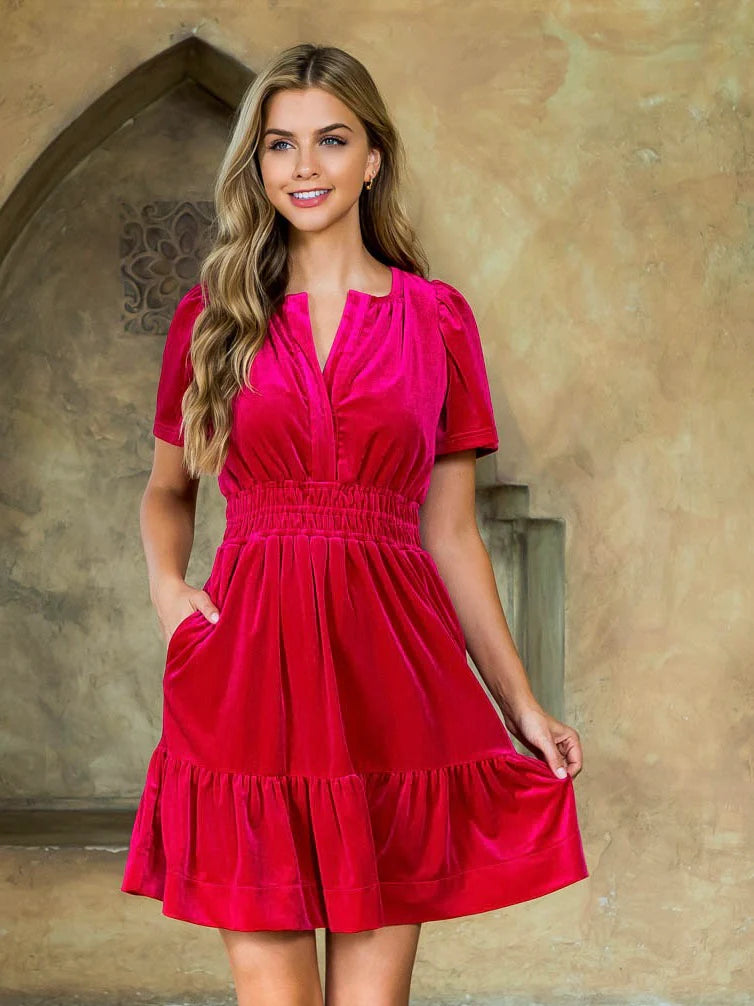 Dress | THML- Velvet Hour Mini Red Dress