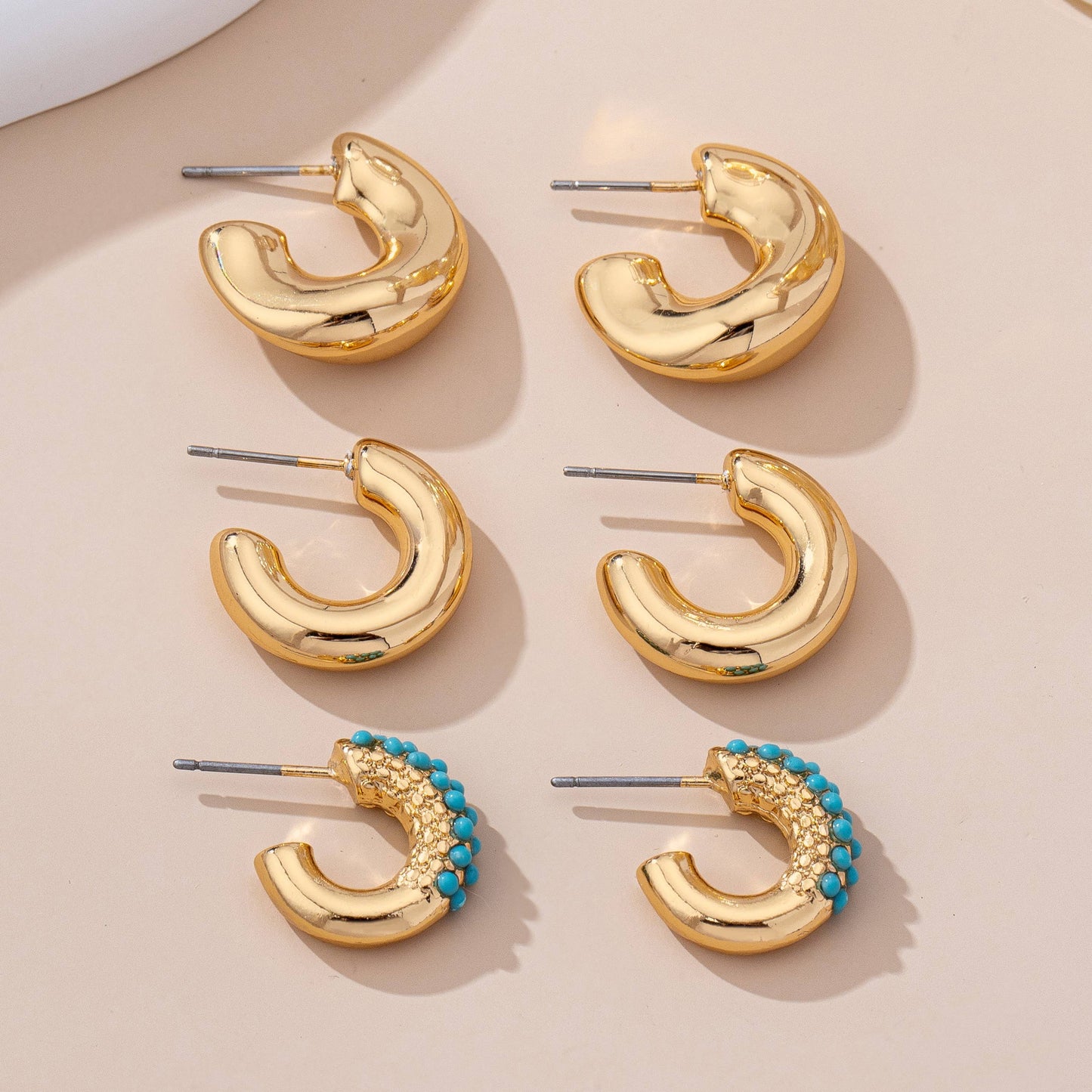 Earrings - Turquoise Hoop Trio Set
