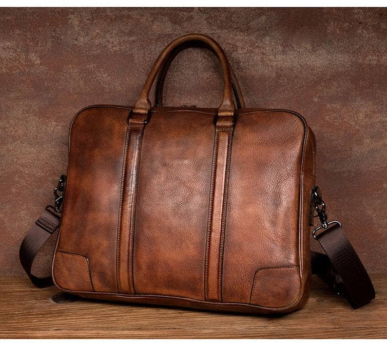 Full Grain Leather Briefcase-Laptop Shoulder Bag