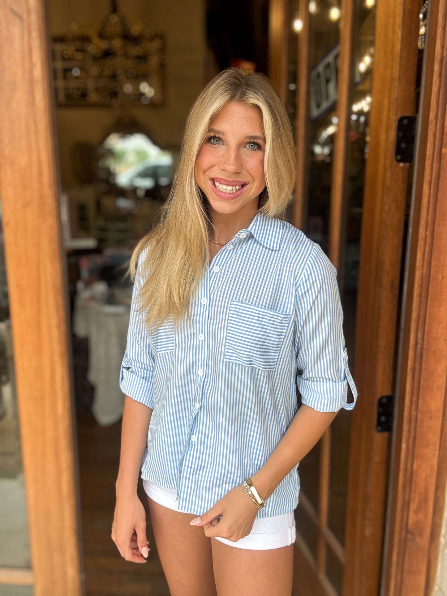 Top - Blue Striped Button Down