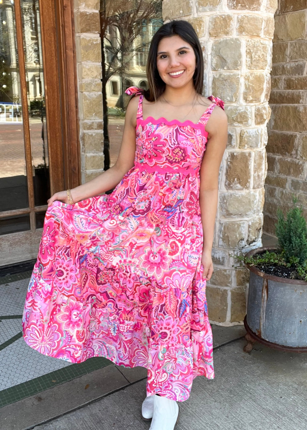Dress | Fuchsia Printed Woven Midi Dress