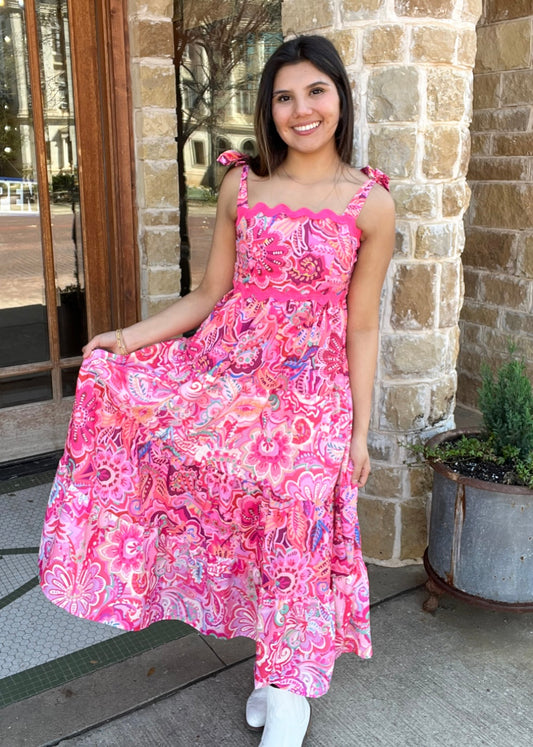 Dress | Fuchsia Printed Woven Midi Dress
