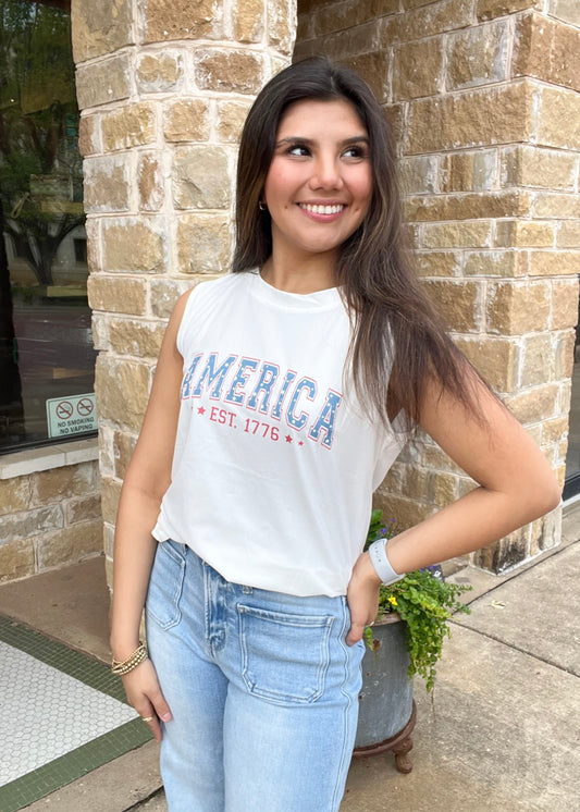 White 4th of July America 1776 Graphic Tank Top
