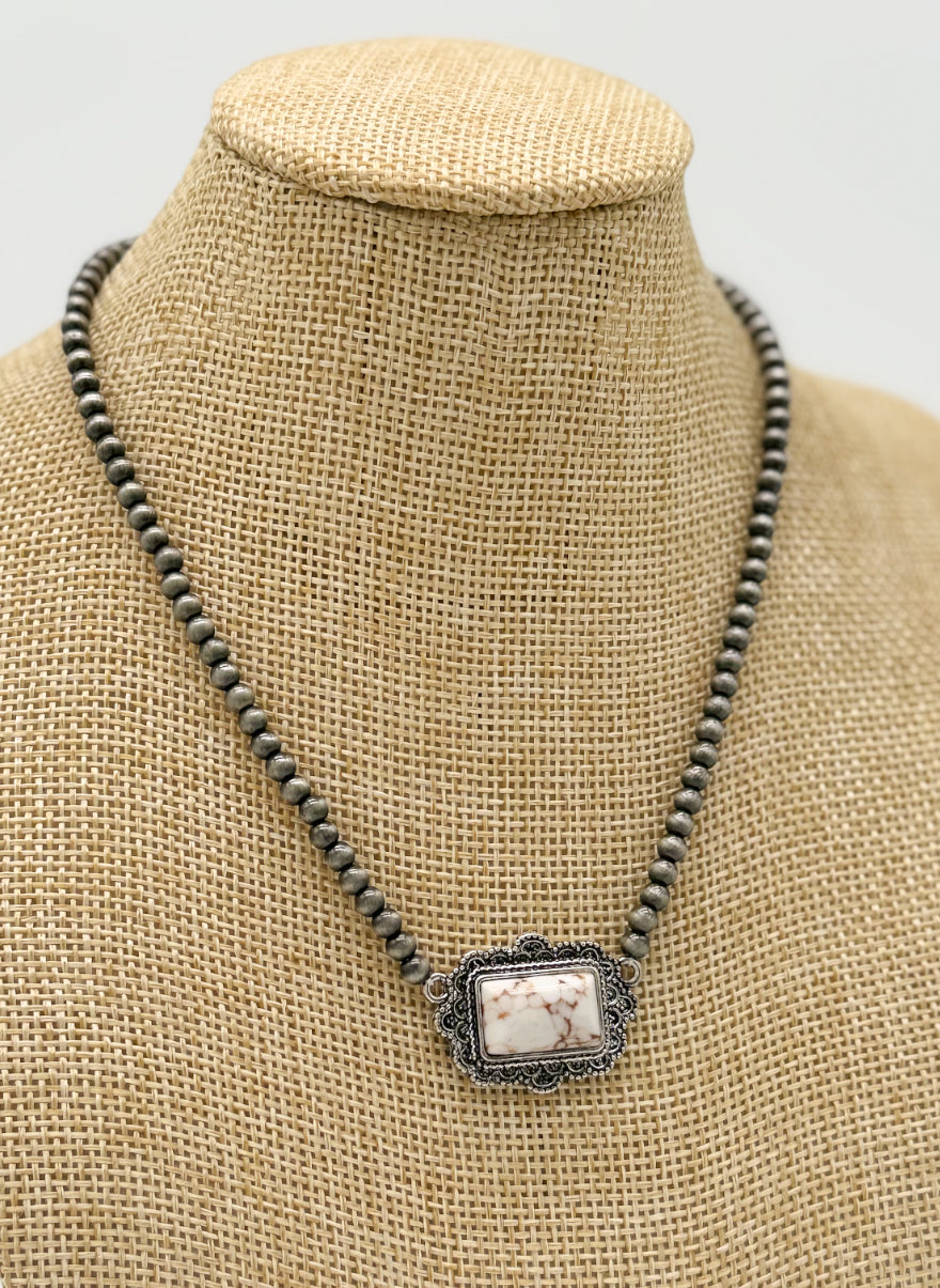 Jewelry | Necklace White Western Stone Pendant Beads Collar Necklace