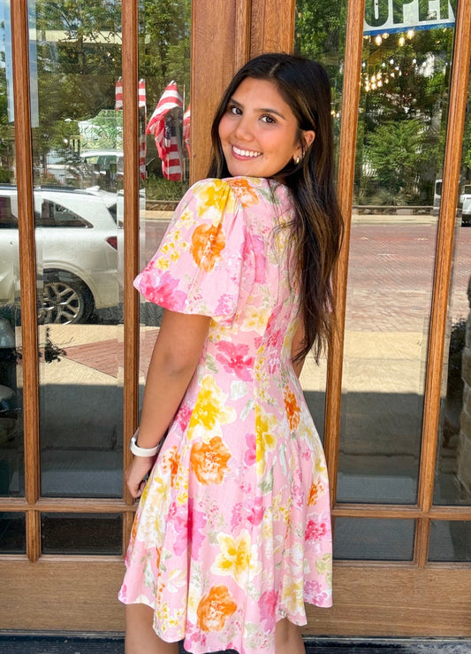 Dress - Soft Pink Floral Mini
