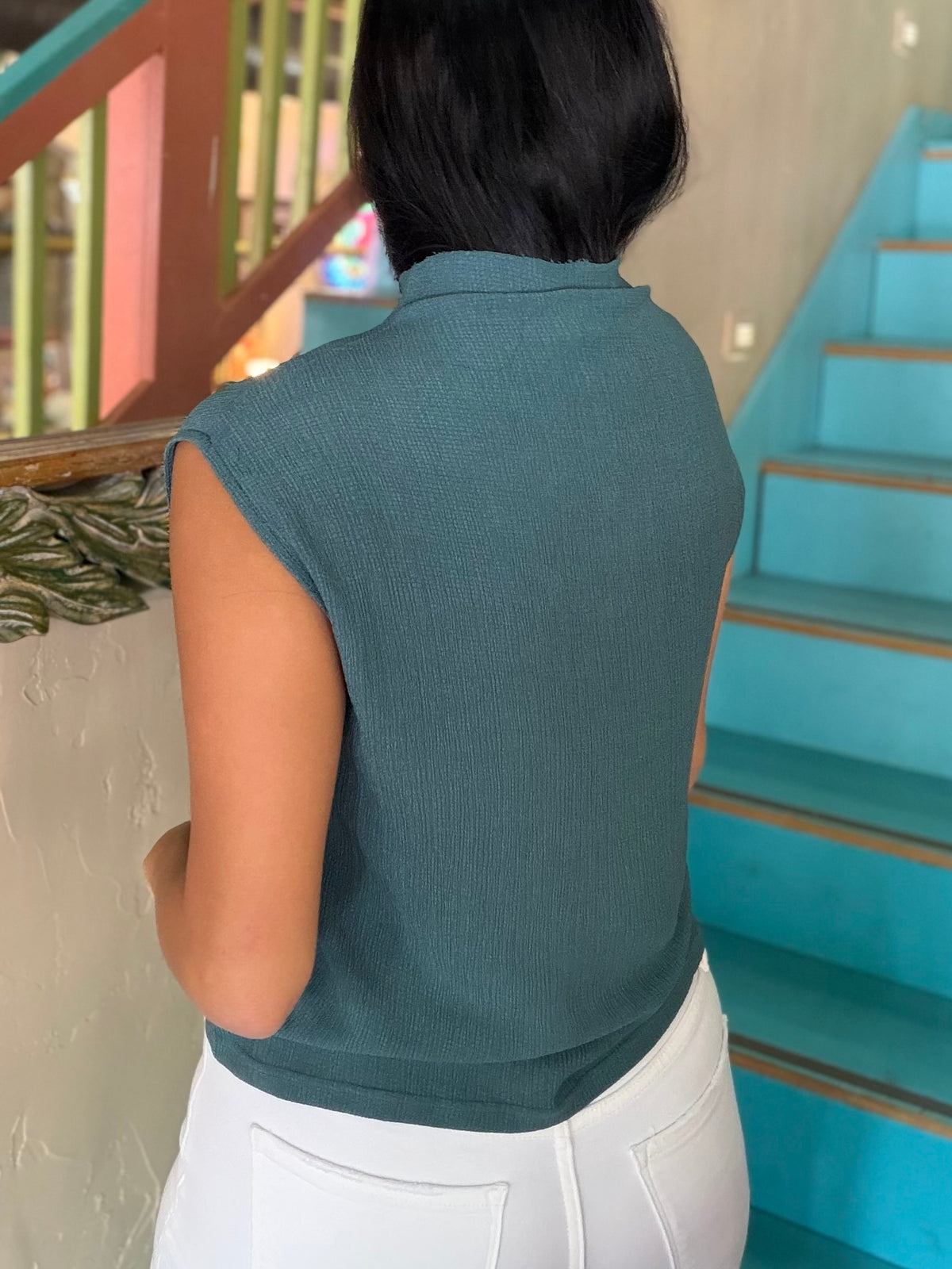 Tank Top - Crinkled Teal Green