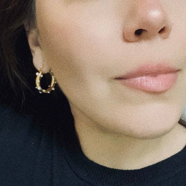 Earrings - Pearl Accent Gold Hoop