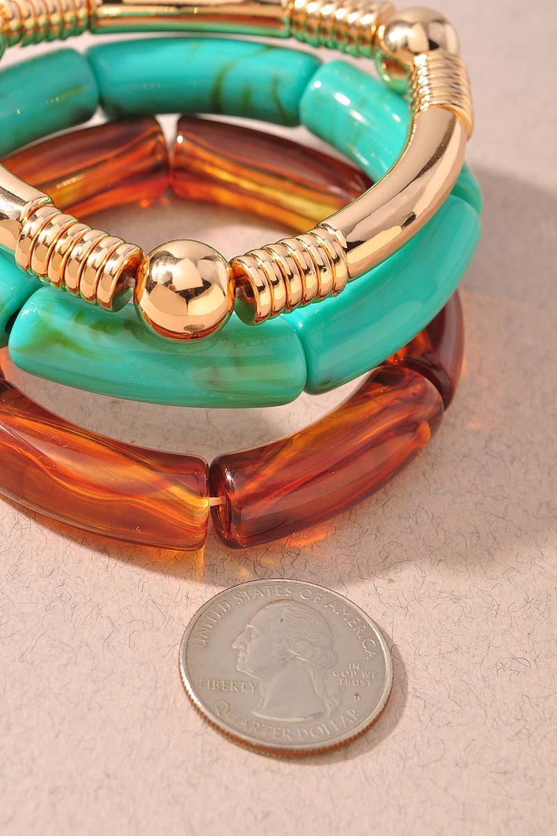 Bracelet Set - Gold/Turquoise Marble Tube