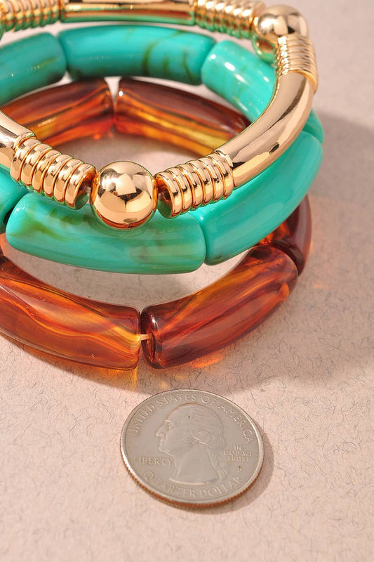 Bracelet Set - Gold/Turquoise Marble Tube