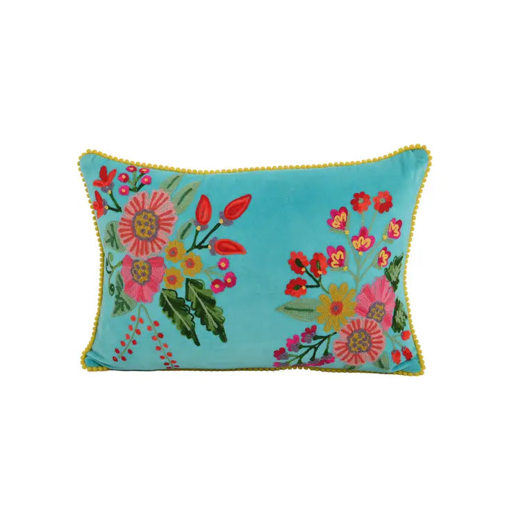 Turquoise Floral Indoor Throw Pillow