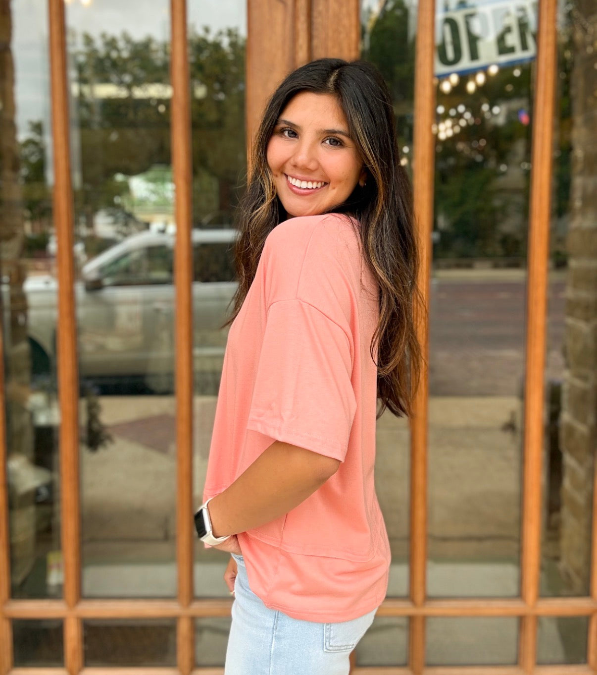 Top - Pink Loose V-Neck