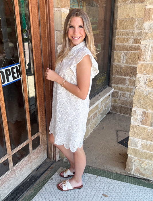 White Woven Lace Mini Dress