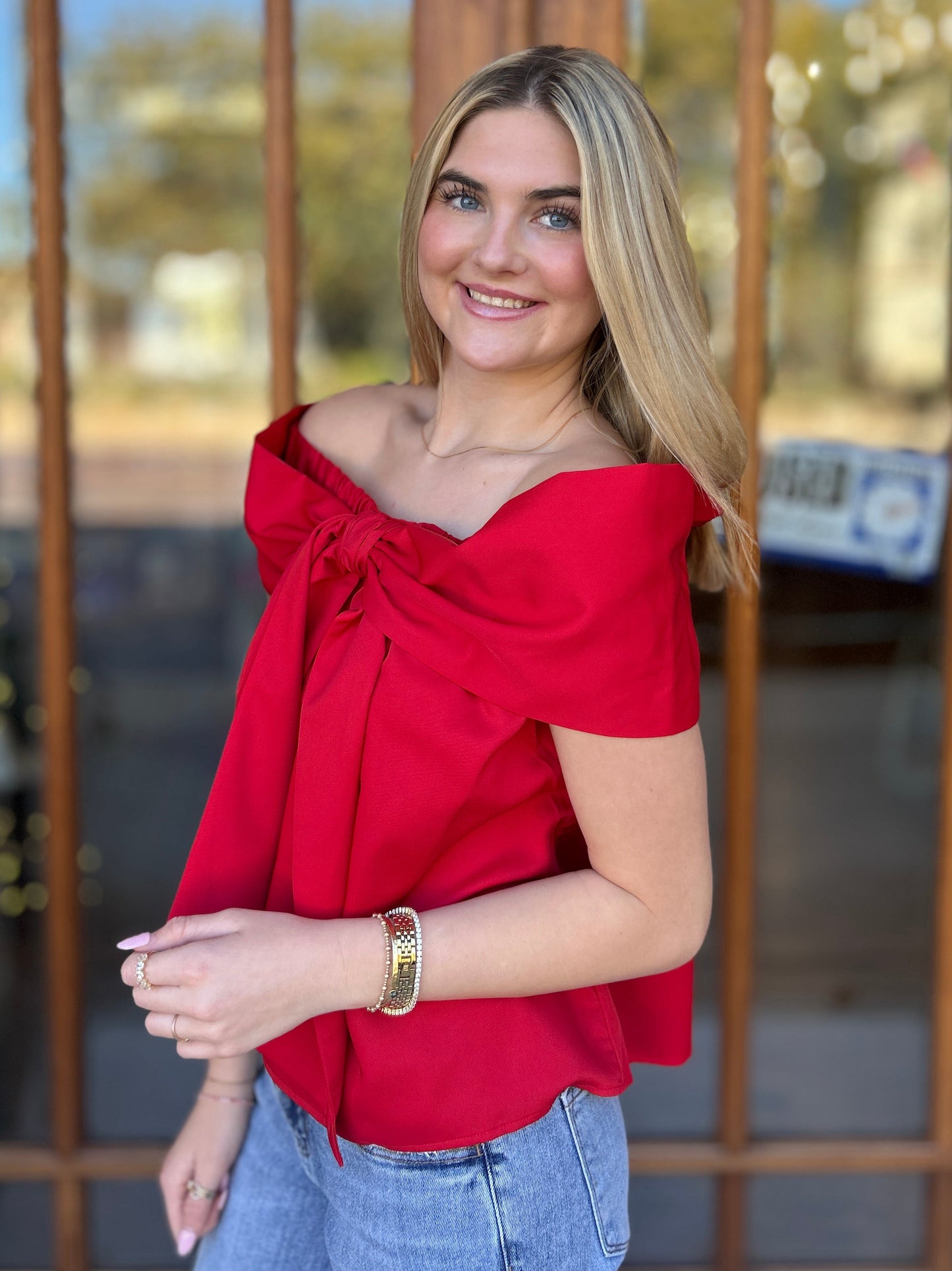 Bow Accented Off The Shoulder Top