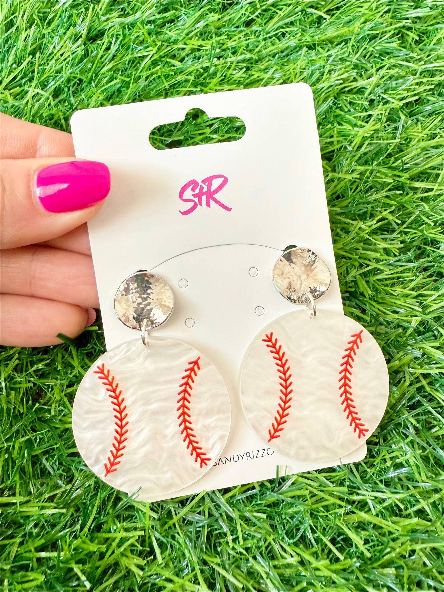 Jewelry | Earrings White Pearl Acrylic Baseball Dangle
