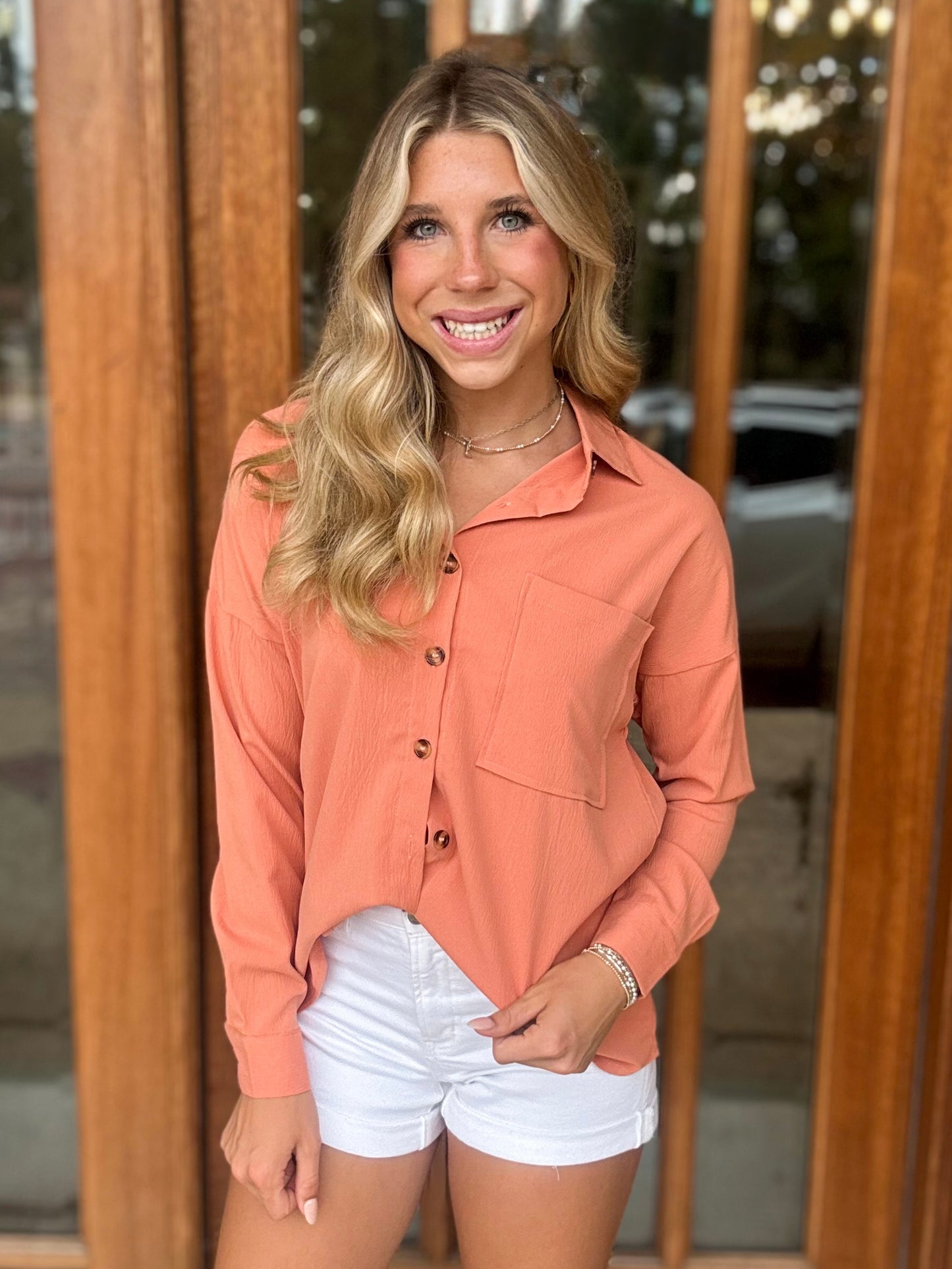 Top - Orange Oversized Button-Up