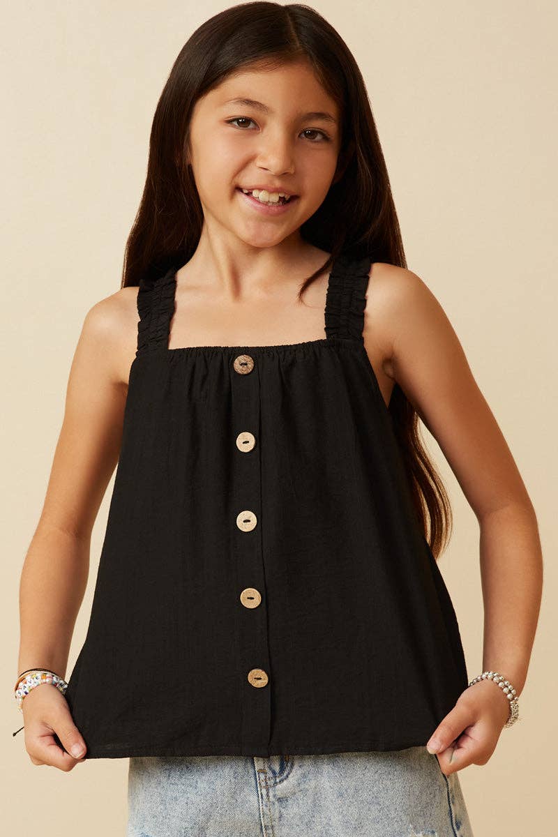 Tank - Girls Button Detail Ruffle Strap