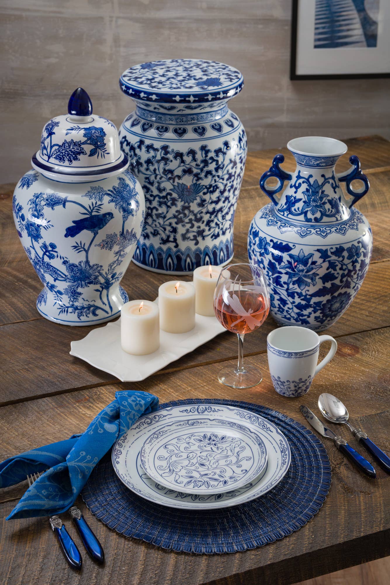 Housewares | Blue Garden Vase White Lotus Two Handle