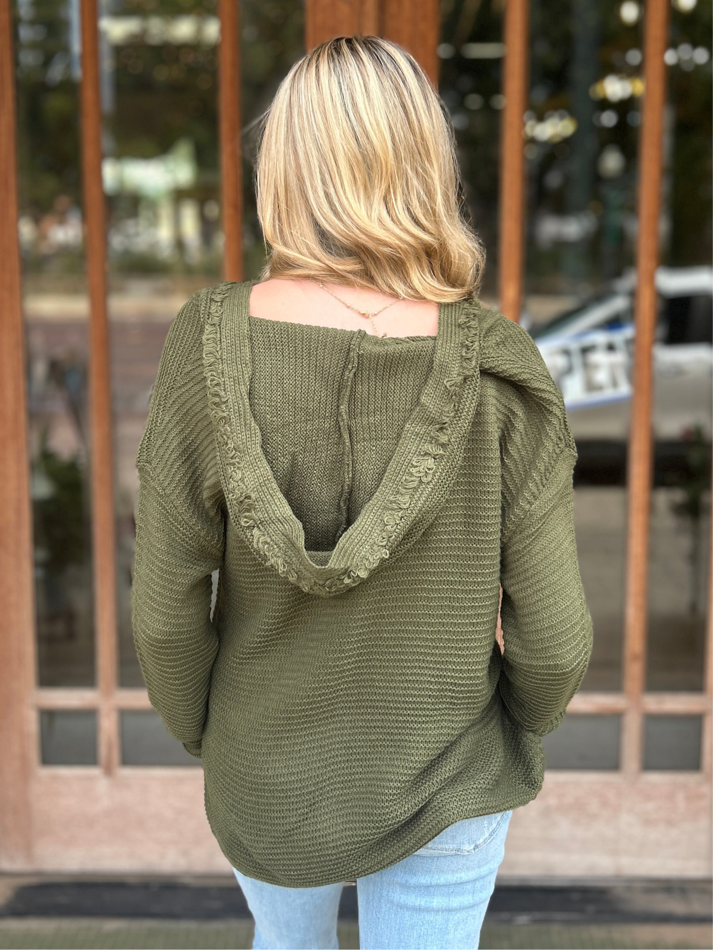 Tops | Sweater Olive Distressed V-Neck Knit Hoodie