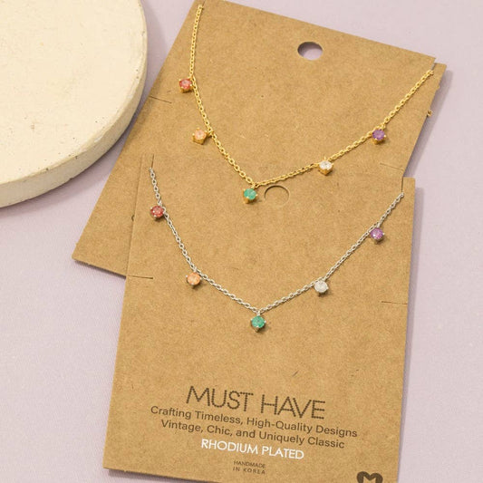 Crystal Stud Drop Necklace