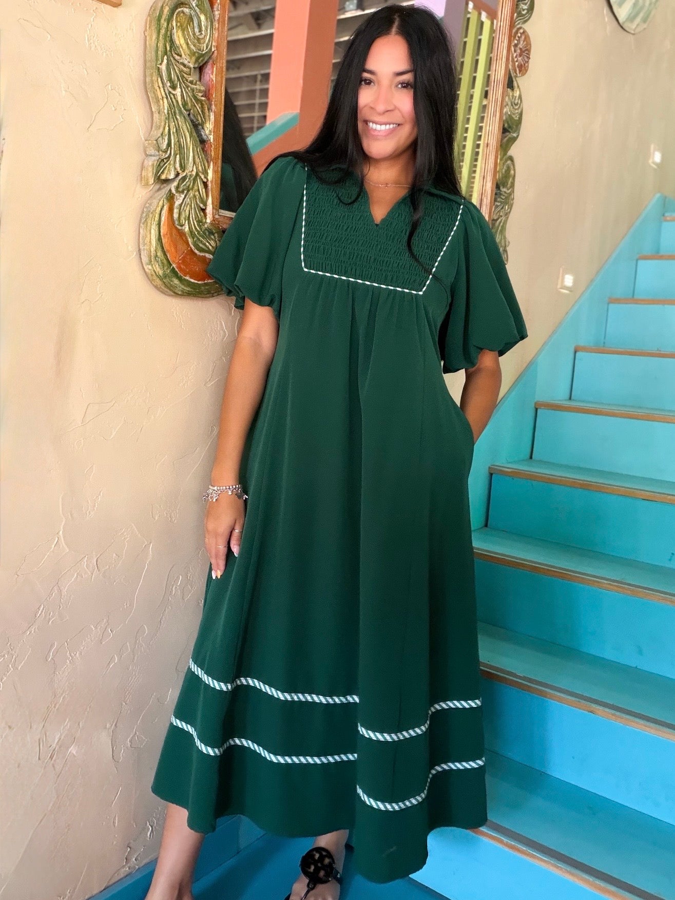 Dress - Jodifl Emerald Puff Sleeve Maxi