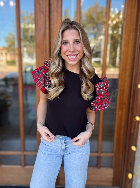 Black Ruffle Sleeve Blouse