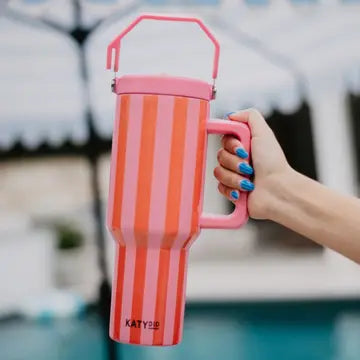 Tumbler - Pink and Orange Striped 38 Oz