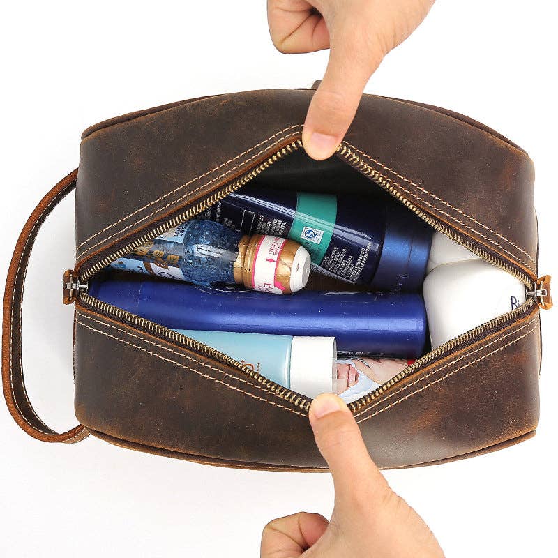 Full Grain Leather Wash Bag Handmade Toiletry Bag