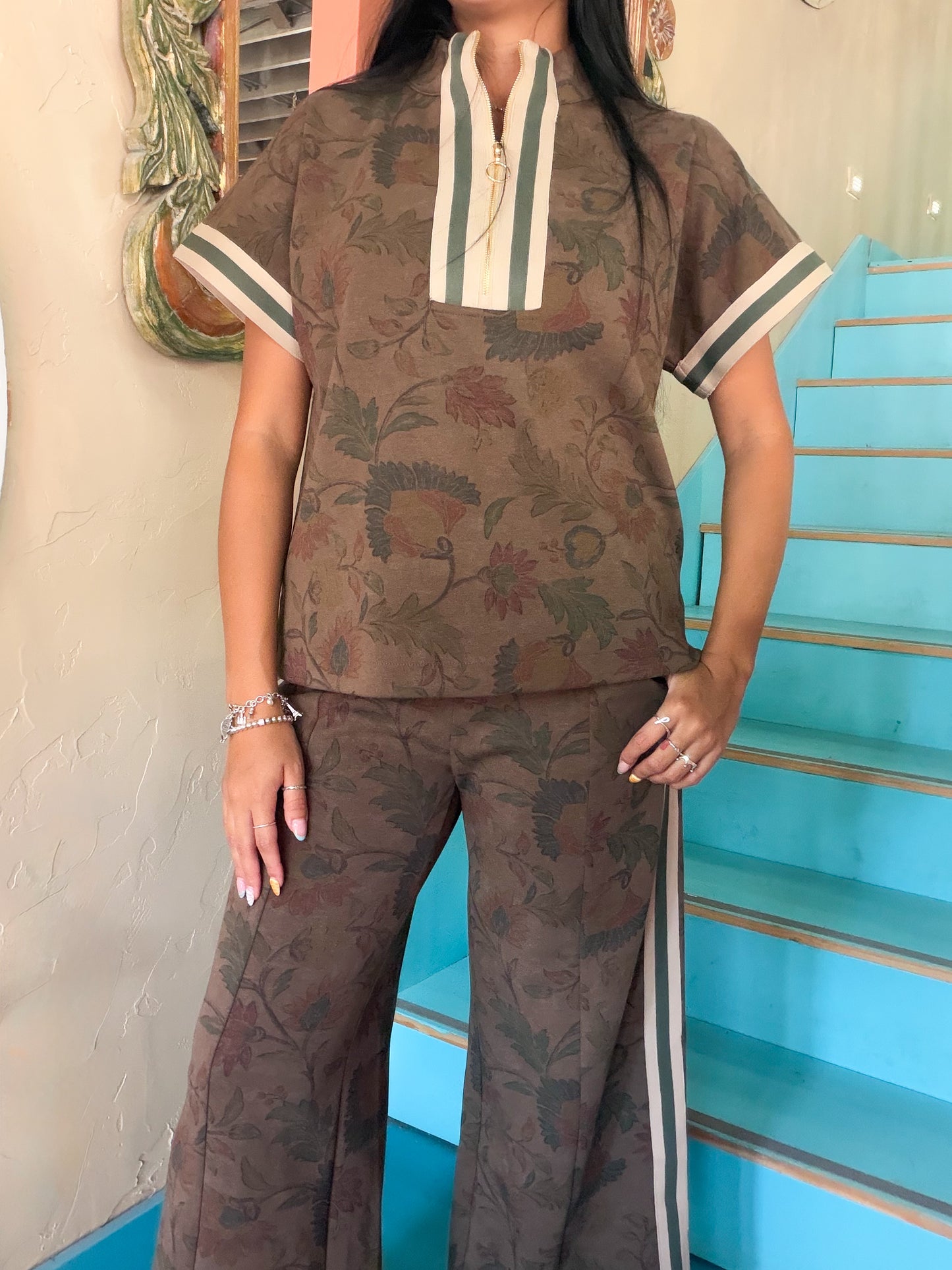 Set - Jodifl Mocha Bloom Quarter Zip