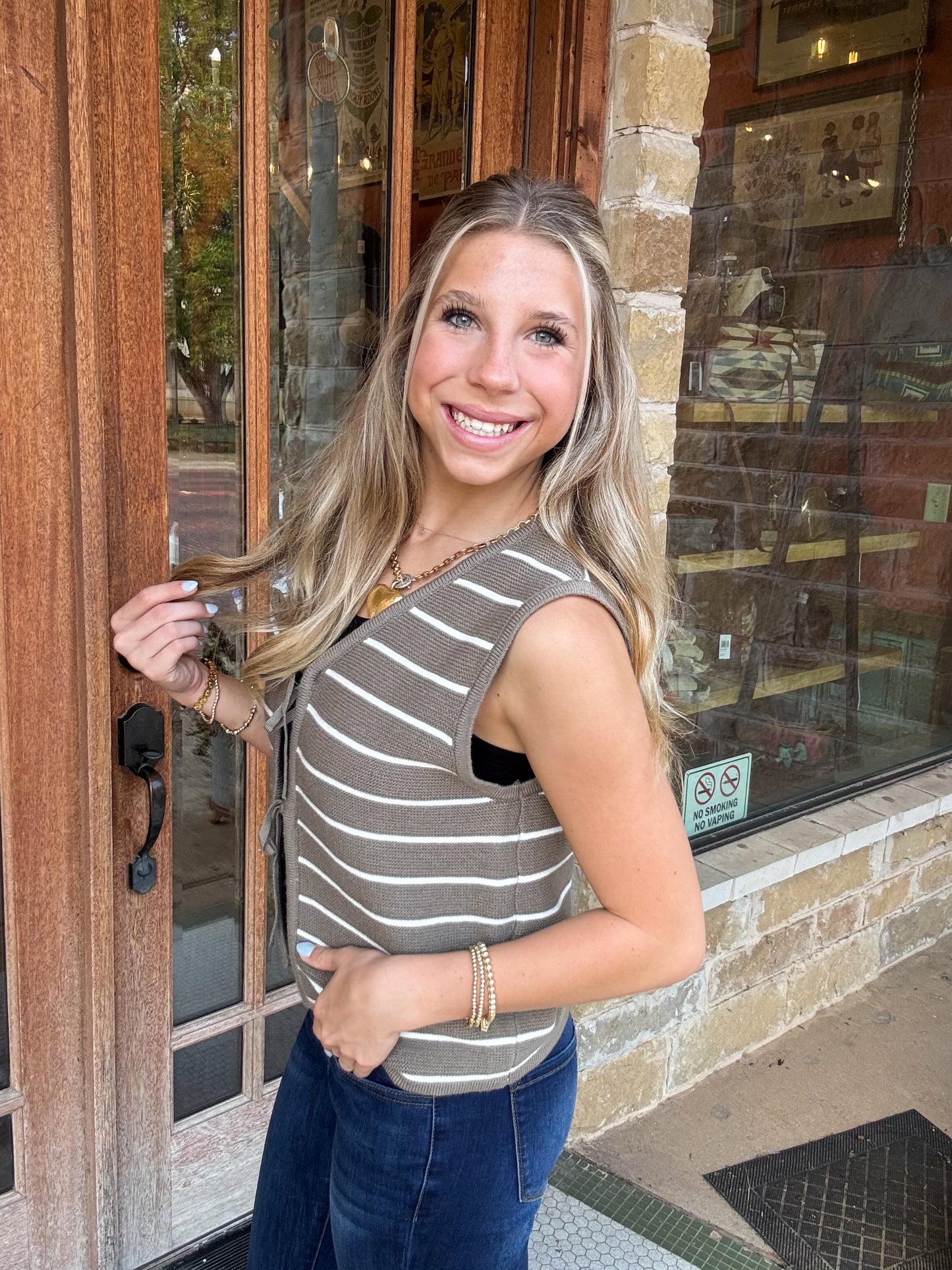 Tops | Vest Striped Bow Tie Front Knit