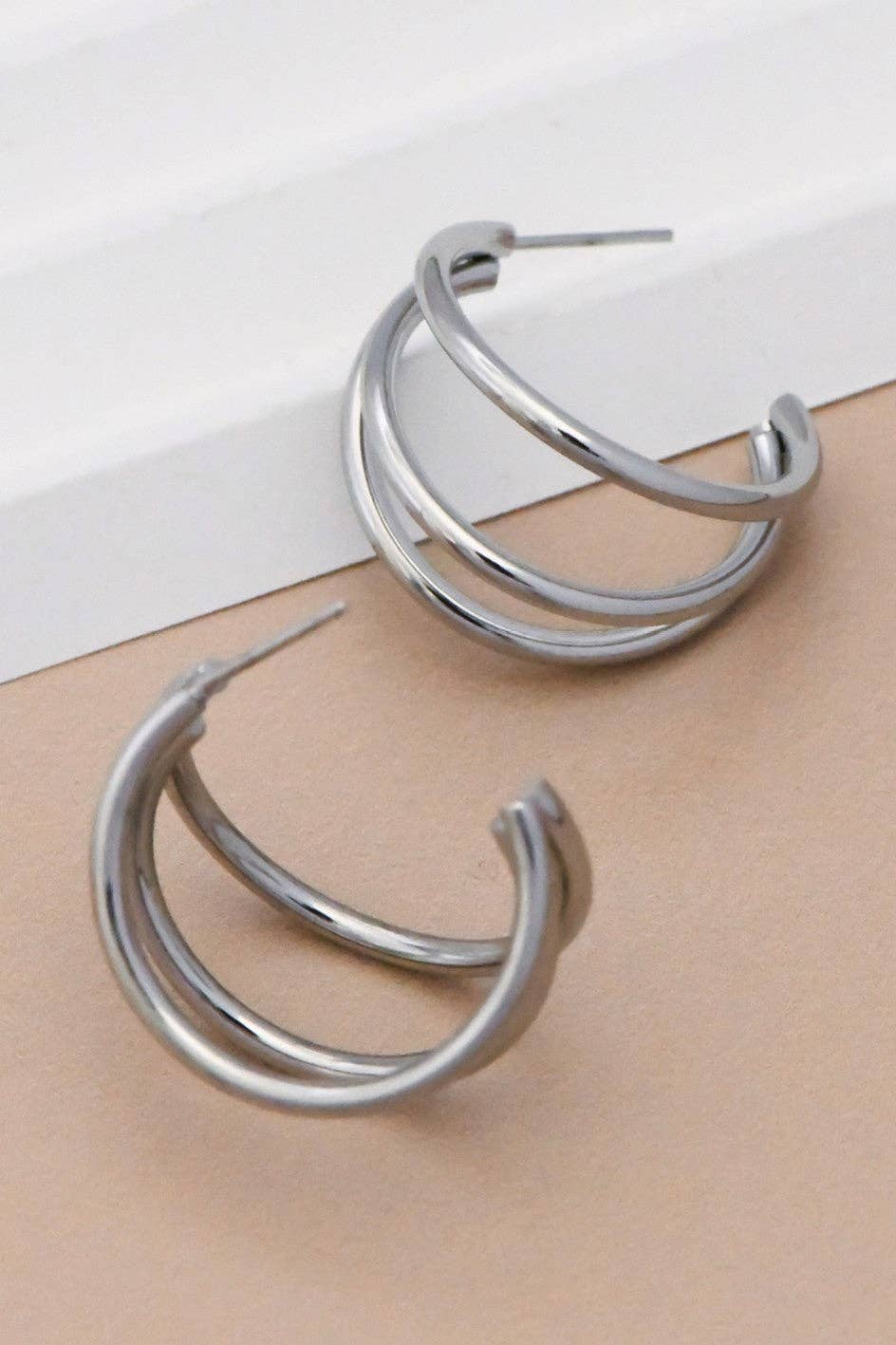 Earrings - Silver Geo Stainless Steel Hoop
