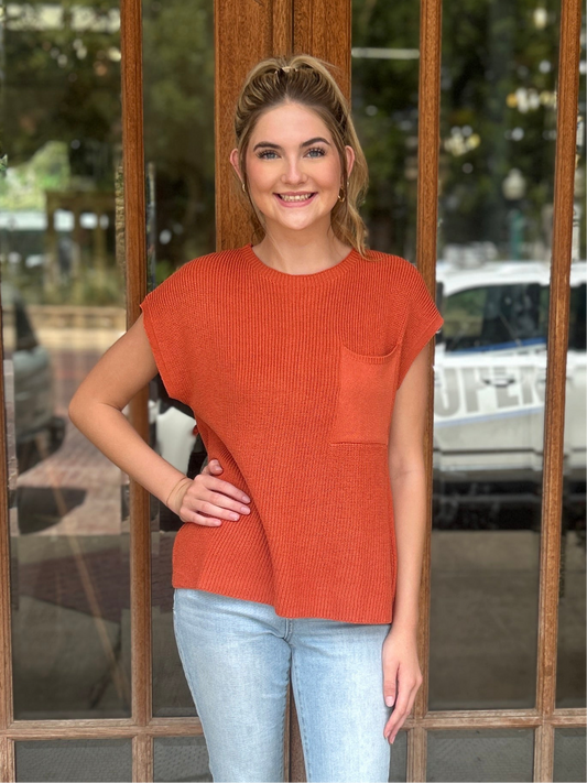 Tops | Sweater Marigold Crewneck Short Sleeve Pocket Trim