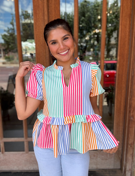 Tops| THML Blouse Multicolor Stripe Short Sleeve