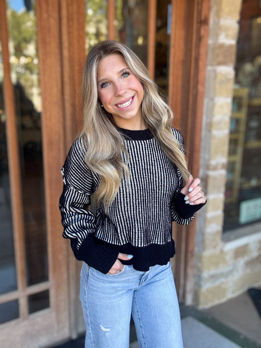 Tops | Sweater Black Two Tone Striped