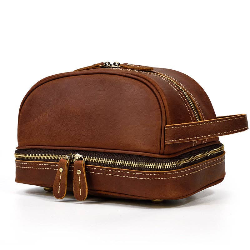 Full Grain Leather Wash Bag Handmade Toiletry Bag