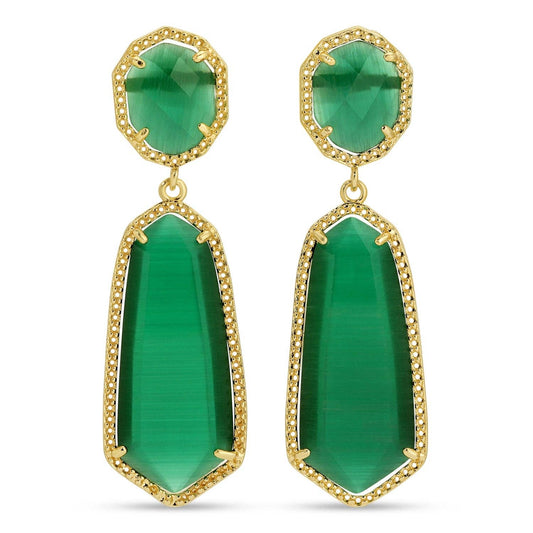 Jewelry | Earrings Green Charlotte Long Double Drop Stone Stud