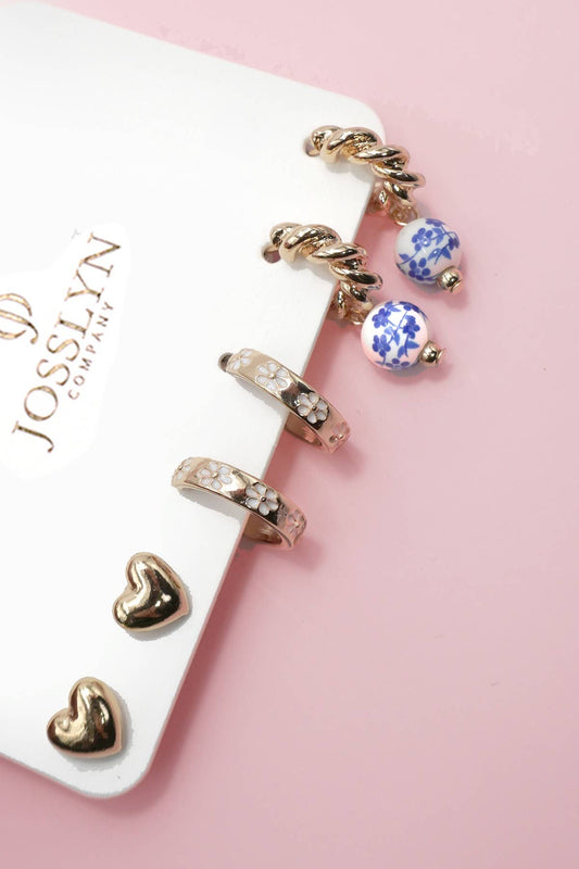 Earrings - Blue Ceramic Porcelain Trio