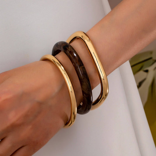 Bracelets - Tort & Gold Bangle Trio Set