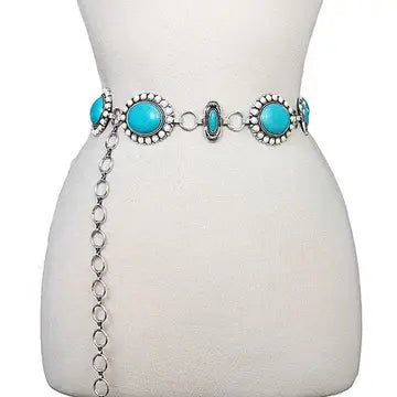 Belt - White & Turquoise Oval Gemstone Link
