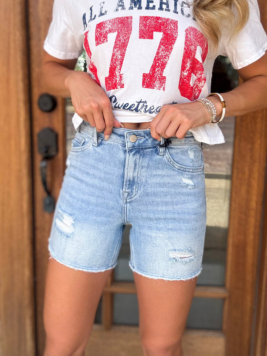 Mica Denim Shorts - High Rise Midi