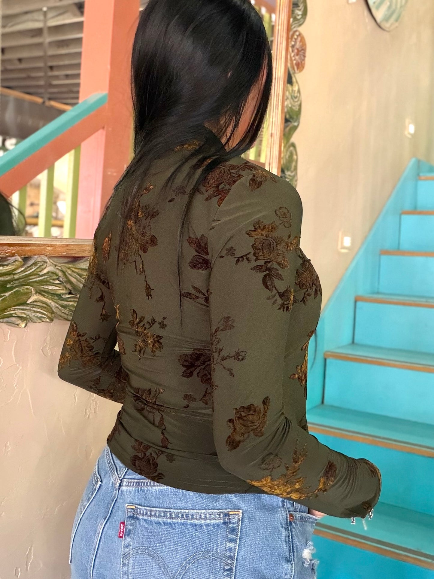 Blouse - Velvet Bloom Mesh