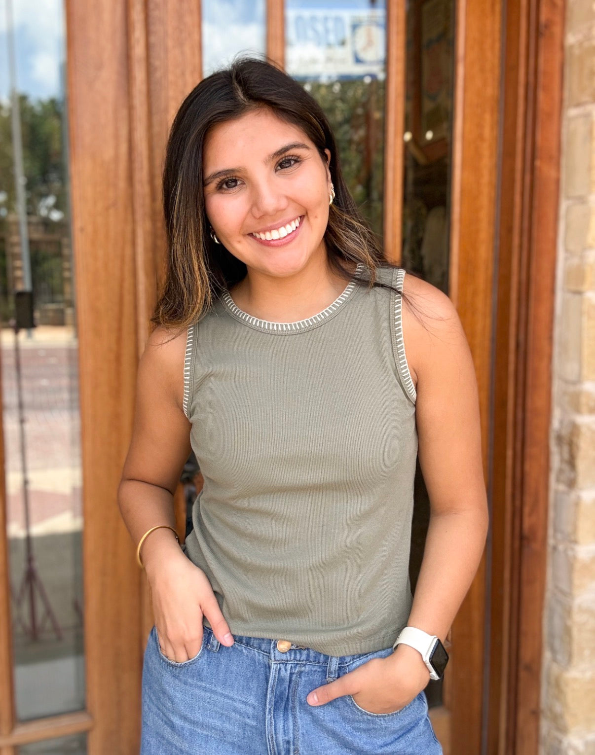Tank Top - Mini Ribbed Knit Olive