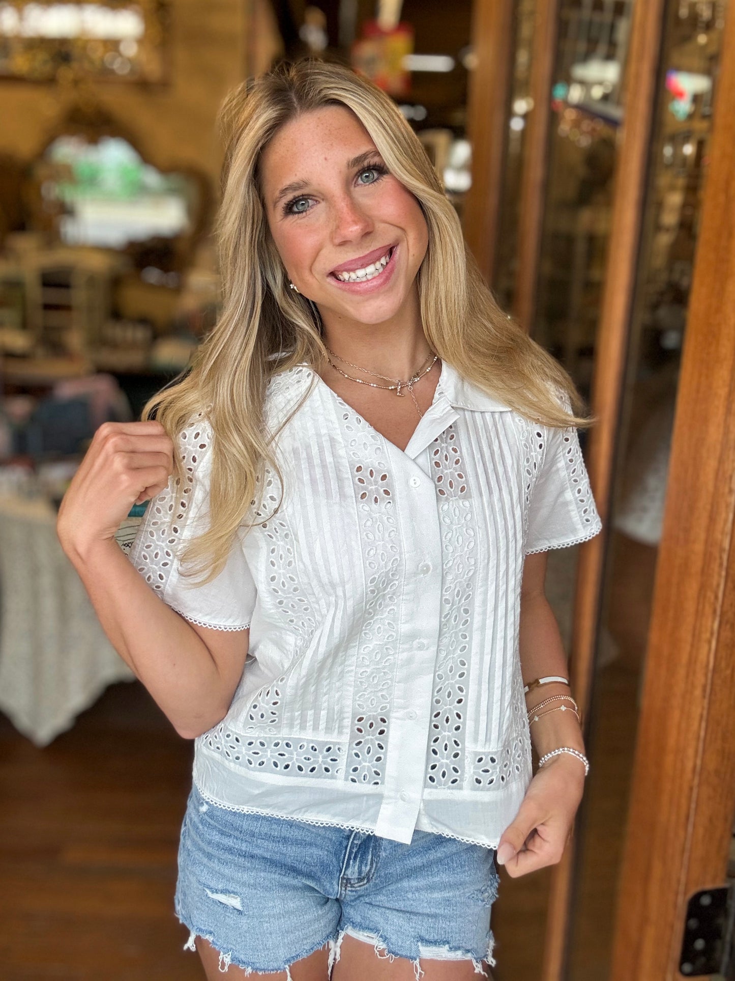 Blouse - Marena Eyelet Button Up