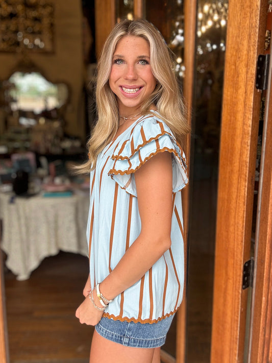 Blouse - Skylar Stripe Ruffle