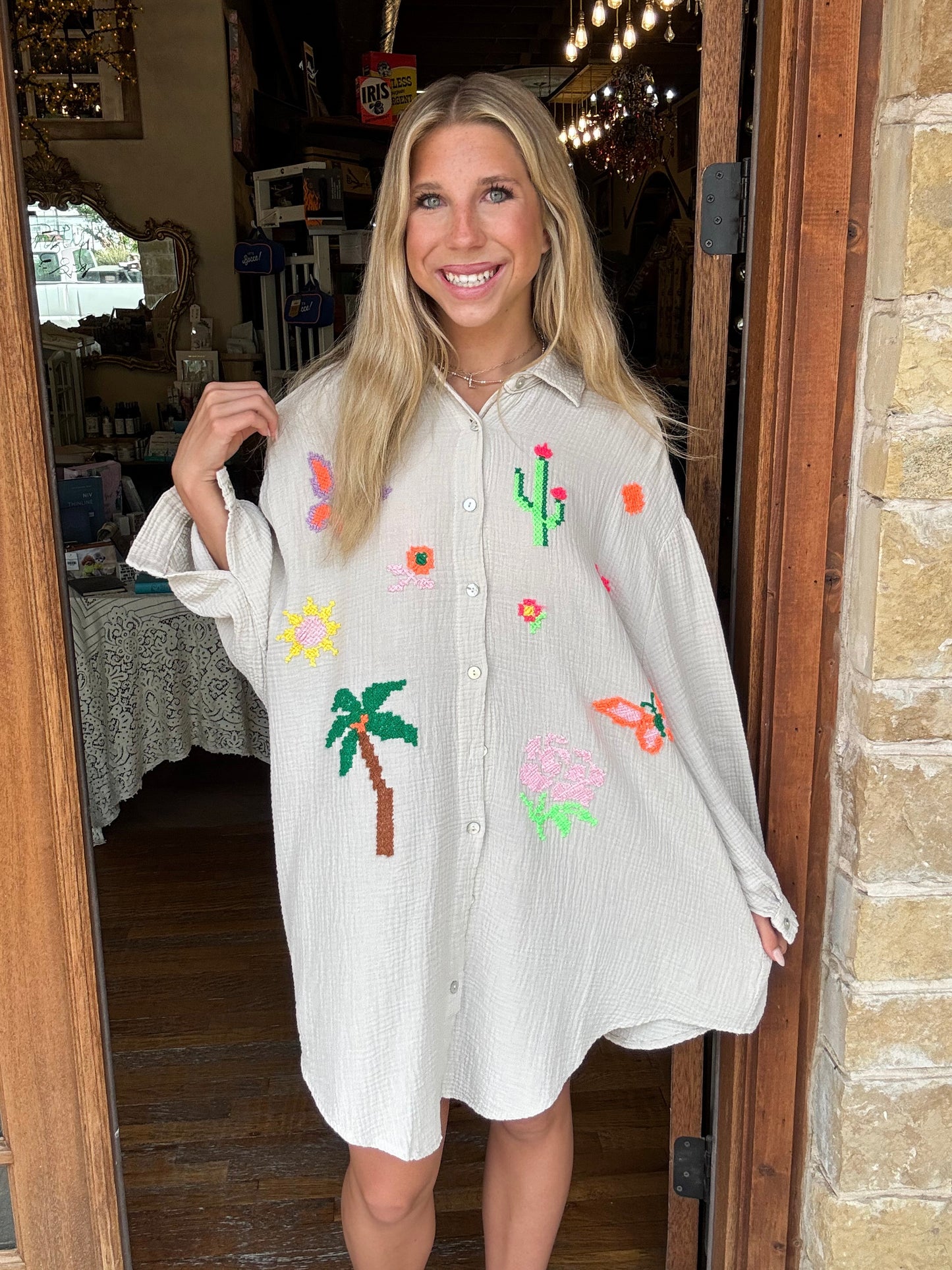 Top - Beige Butterfly Cactus Long Sleeve