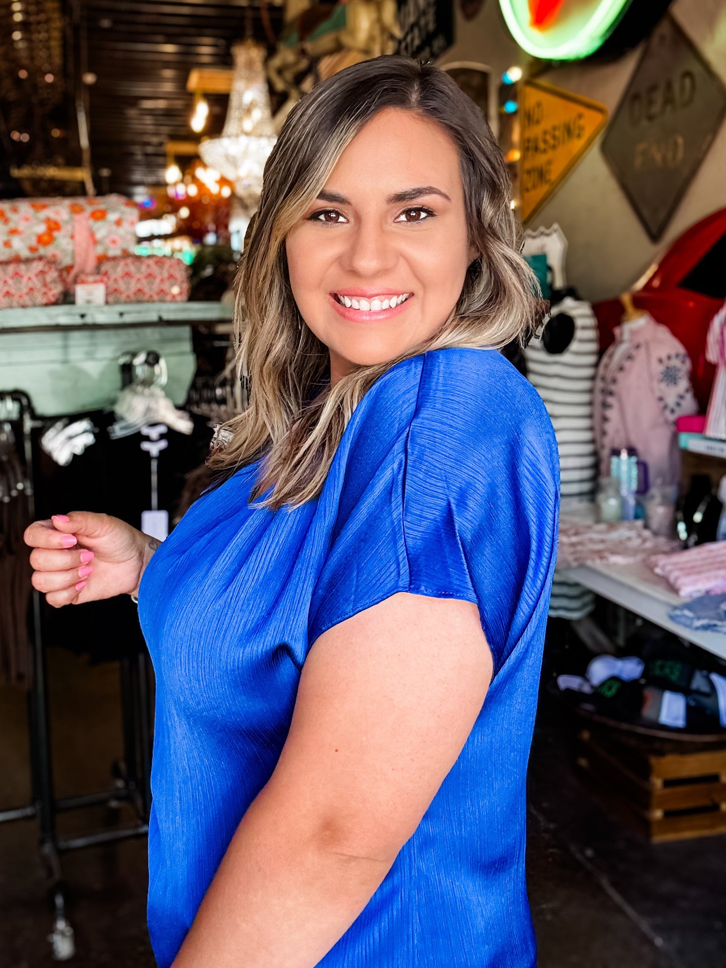 Blouse - Royal Blue Pleated Crinkle
