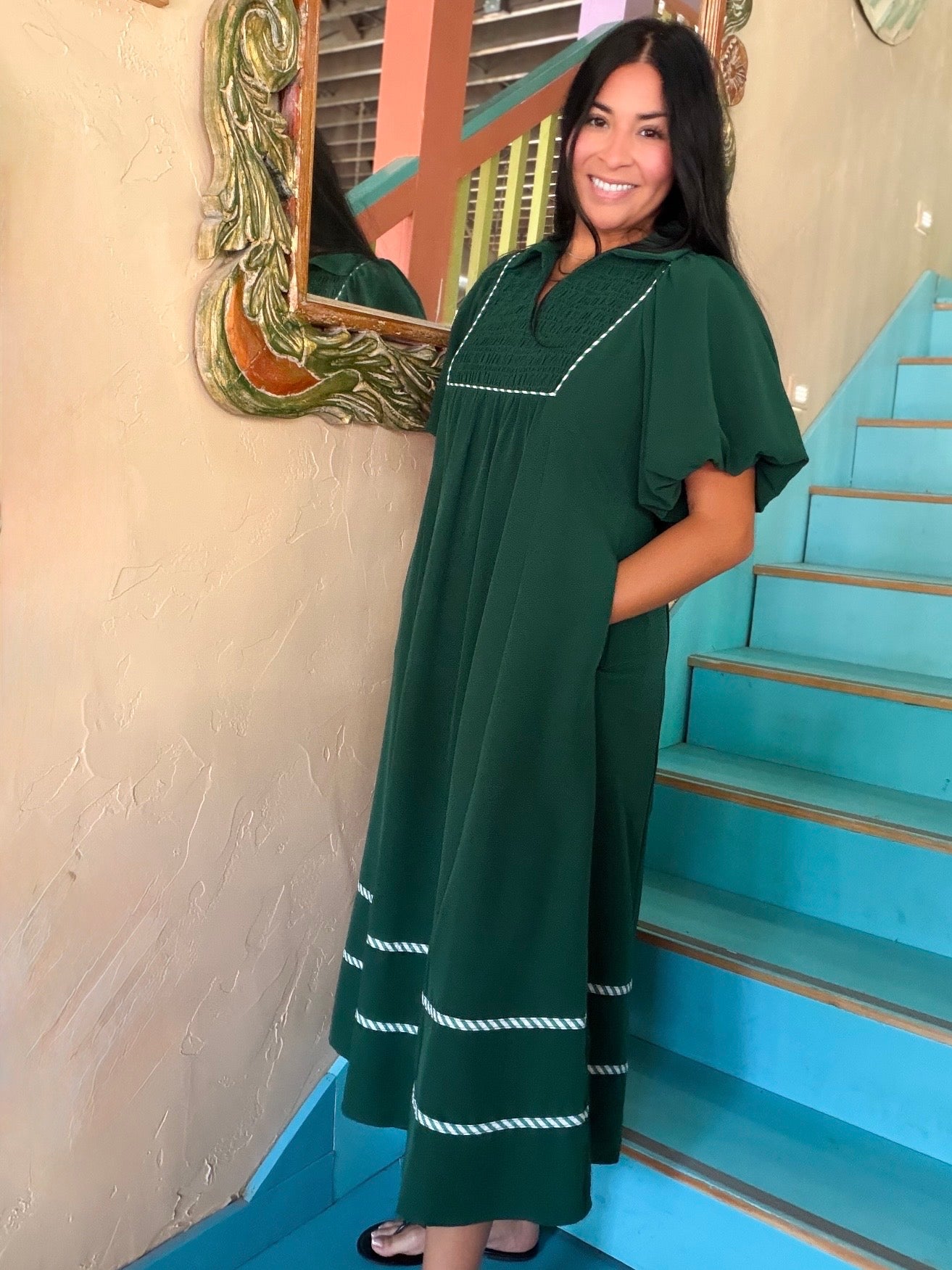 Dress - Jodifl Emerald Puff Sleeve Maxi