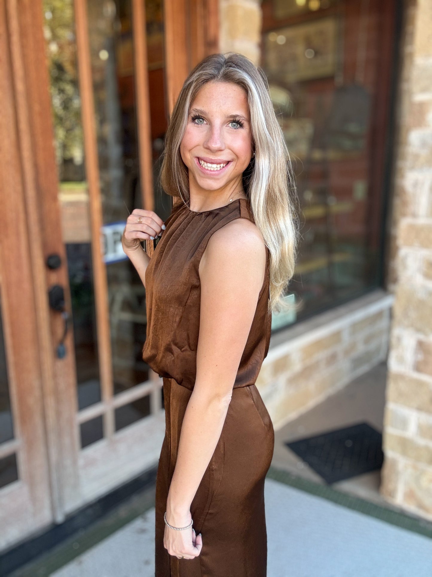 Dress | Midi Silky Side Slit Brown