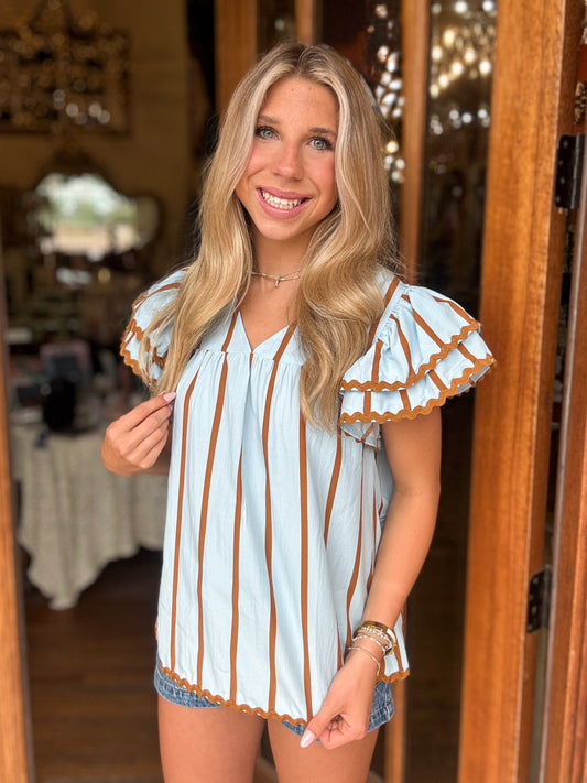 Blouse - Skylar Stripe Ruffle